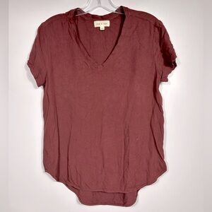 Anthropologie Cloth & Stone Tunic Top S Burgundy￼ Soft Pullover Hi Low Hem Short